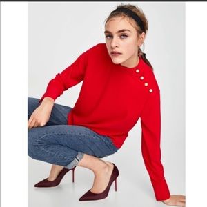Zara blouse top red with pearl button details